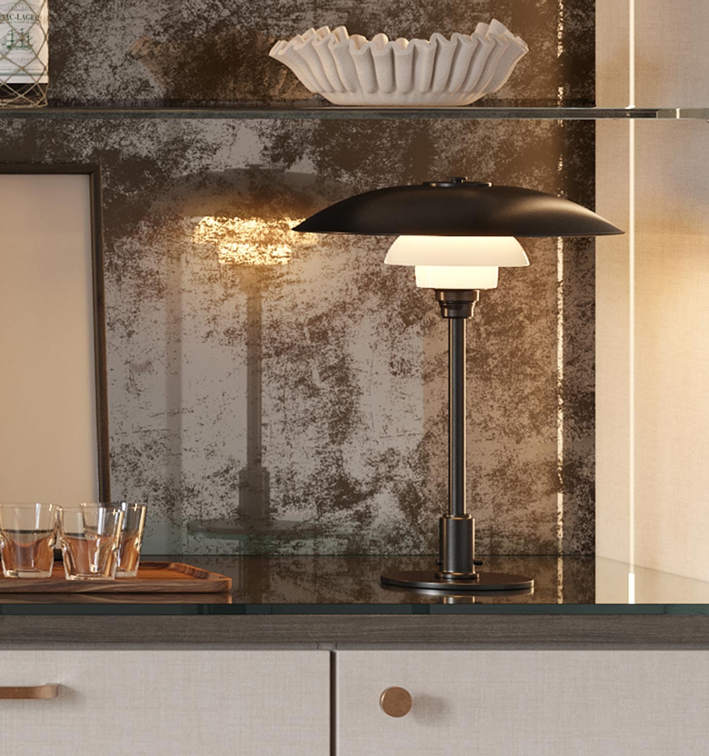 Back panel designed for built in bookshelves in light and neutral finishes by California Closets