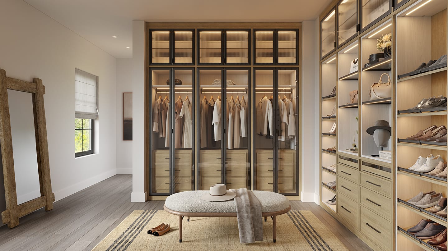 Built in drawer solutions with custom shelves and led lighting by California Closets