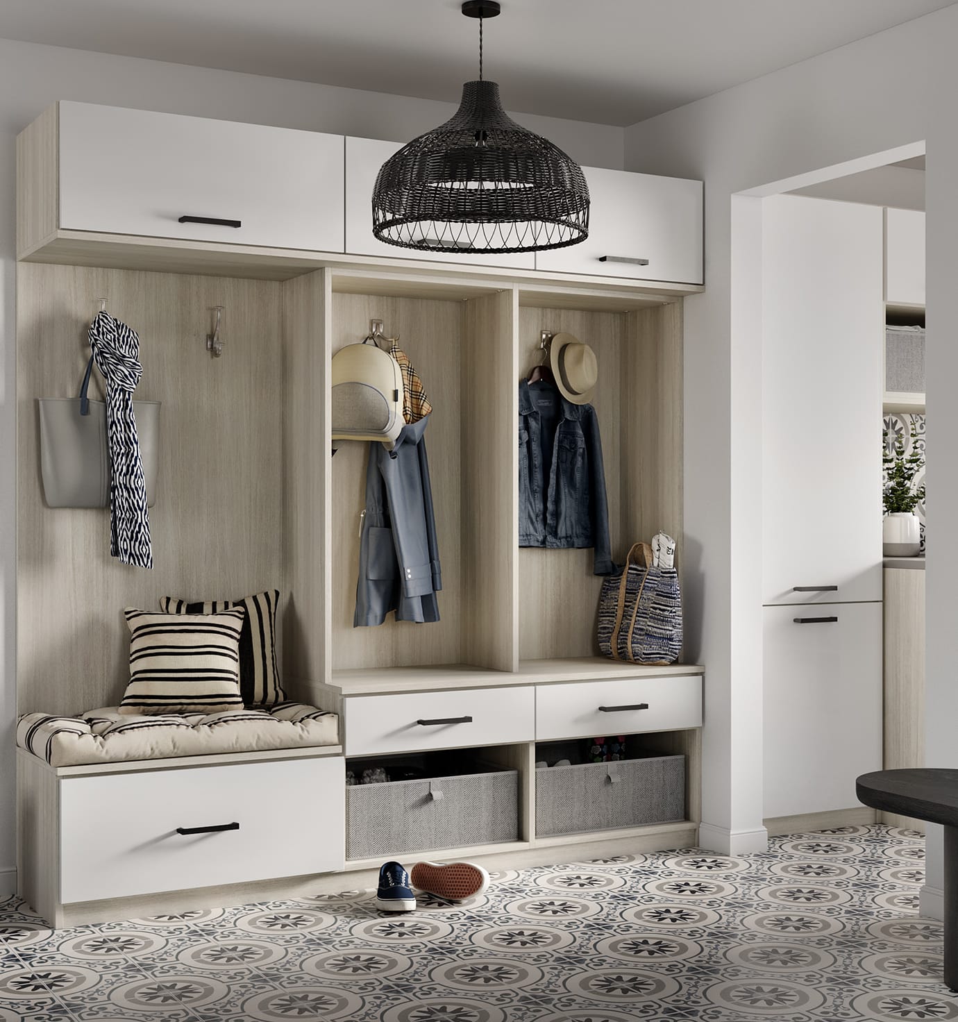 Entryway with mudroom storage drawers by California Closets
