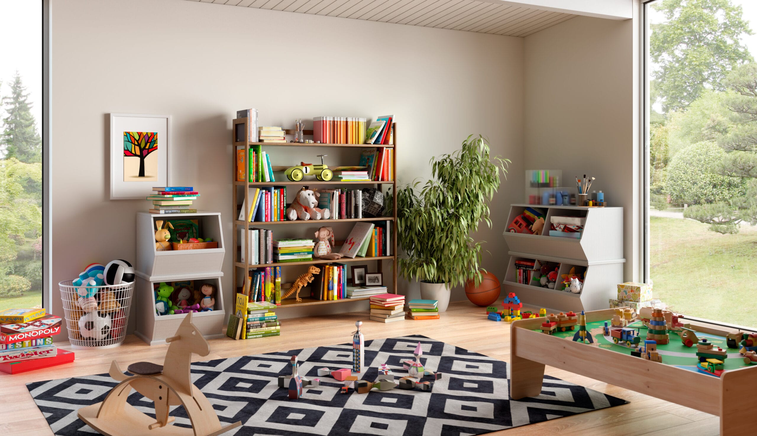 Playroom clutter with kids toys and no storage to be installed by California Closets