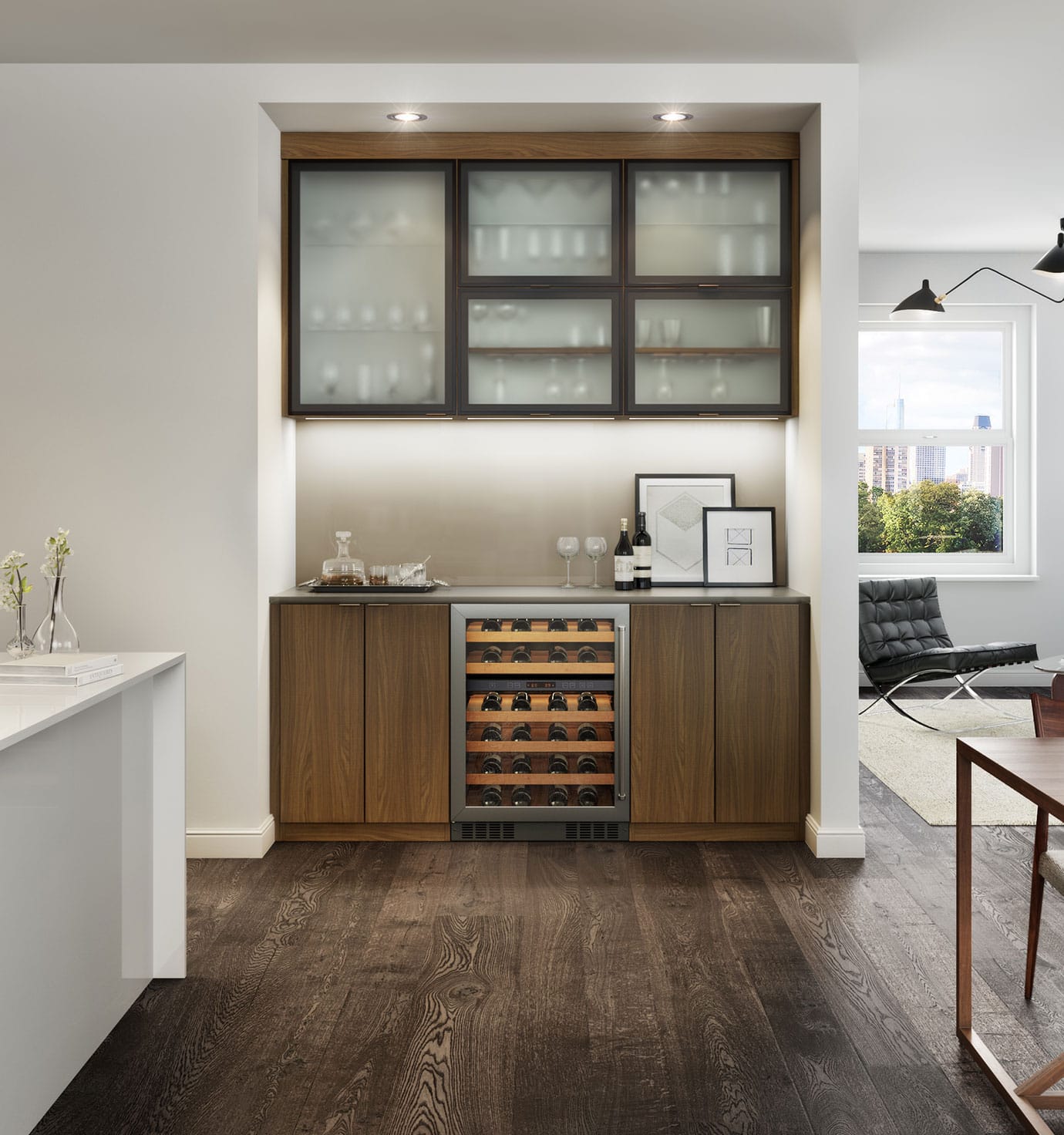Built in mudroom storage with cabinets, drawers and bench by California Closets
