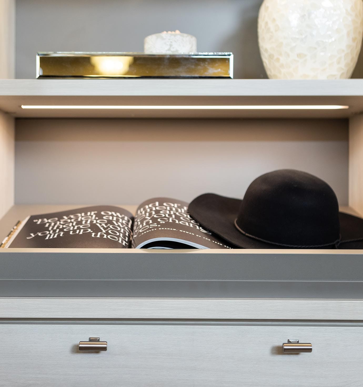 Custom kitchen pantry with woven basket storage design by California Closets