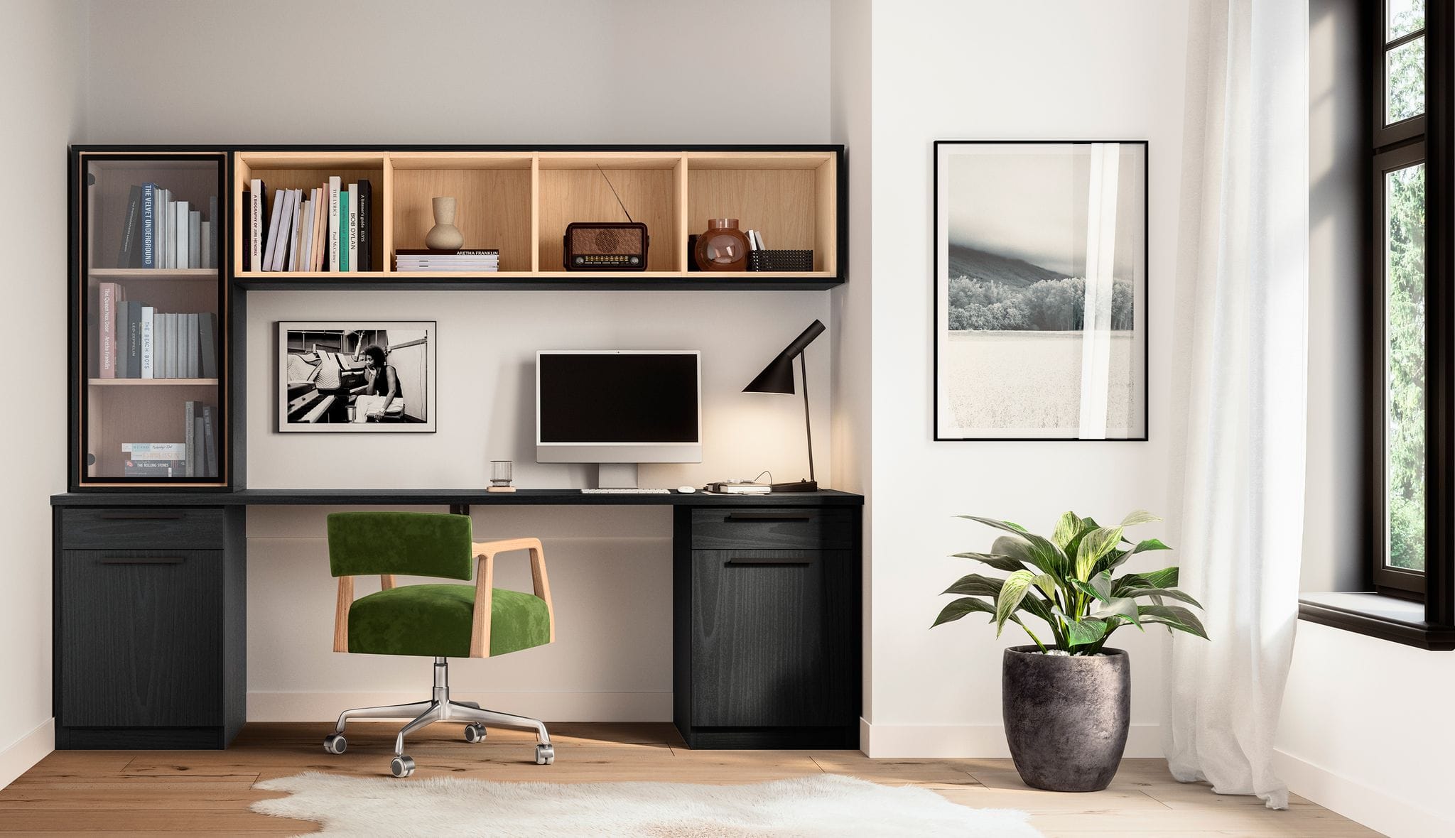 Desk, cabinets, and drawers professionally installed by California Closets